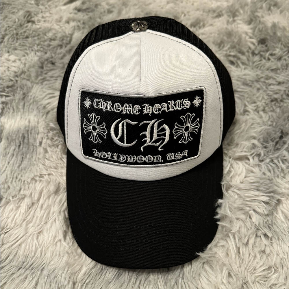 Chrome Hearts Eye Chart Made in Hollywood Trucker Hat – Black – Chrome Chrome Hearts Eye Chart Made in Hollywood Trucker Hat – Black – Chrome